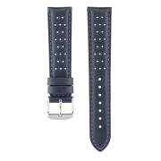 Blue perforated leather strap